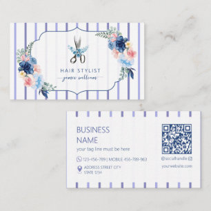 Friseur-Schönheitssalon blaue Floral Visitenkarte
