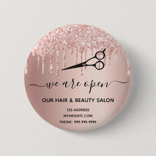 Friseur Schönheitssalon Rose Gold Glitzer Tropfen Button