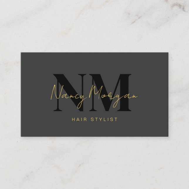 Friseur Schwarz-Gold-Monogramm QR-Code-Logo Visitenkarte (Vorderseite)
