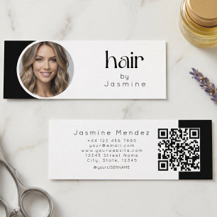 Friseur Schwarz-Weiß-Foto-QR Mini Visitenkarte