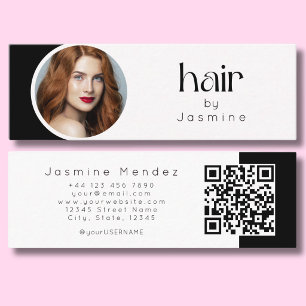 Friseur Schwarz-Weiß-Foto-QR Mini Visitenkarte