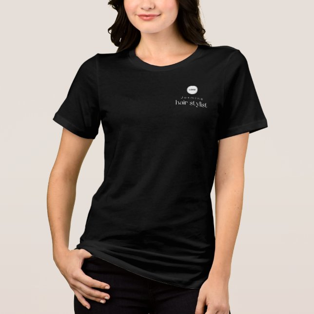 Friseur Simple Mitarbeiter Name Logo Schwarz Tri-Blend Shirt (Vorderseite)