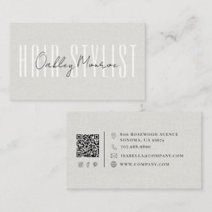 Friseur-Skriptname Grauer Faux-Linen-QR-Code Visitenkarte