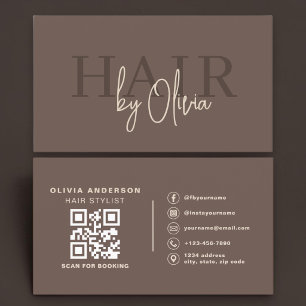 Friseur-Style Moderner Brauner QR-Code Visitenkarte