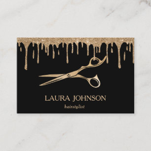 Friseur-Stylist-Driving-Gold-Glitzer-Schere Visitenkarte