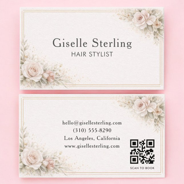 Friseur-Stylist Floral Neutral QR-Code Professiona Visitenkarte (Von Creator hochgeladen)