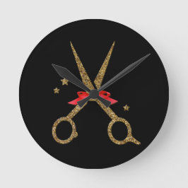Friseur Stylist Geschenk Golden Glitzer Schere Runde Wanduhr