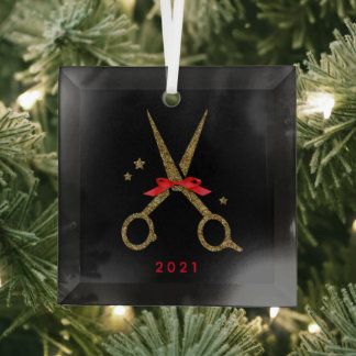 Friseur Stylist Golden Glitzer Schere Metal Ornament Aus Glas
