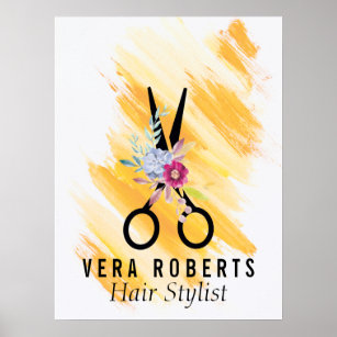 Friseur-Stylist Goldschere & Beauty Salon Blumenbe Poster