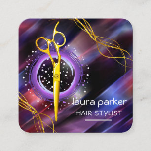 Friseur-Stylist-Goldschere Lila Mondsalon Quadratische Visitenkarte