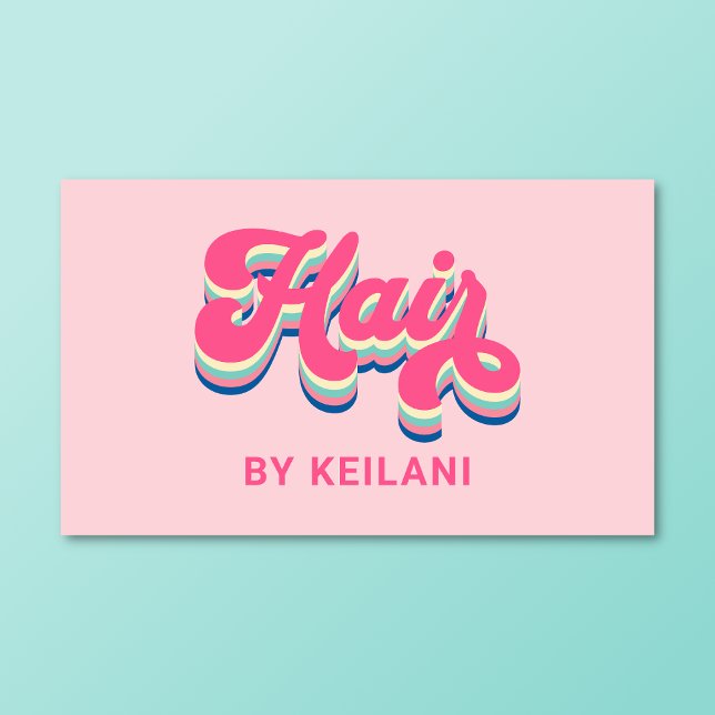 Friseur Stylist Groovy Retro Farbiges Haar Visitenkarte (Hair stylist business card on a turquoise background.)