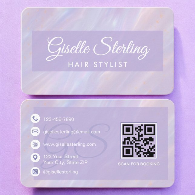 Friseur-Stylist Lila Pastell-QR-Code Visitenkarte (Von Creator hochgeladen)