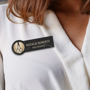 Friseur Stylist Moderner Schwarzer Marmor Schönhei Namensschild