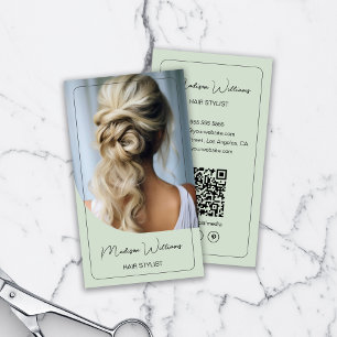 Friseur Stylist Modernes Foto Sage Green Visitenkarte