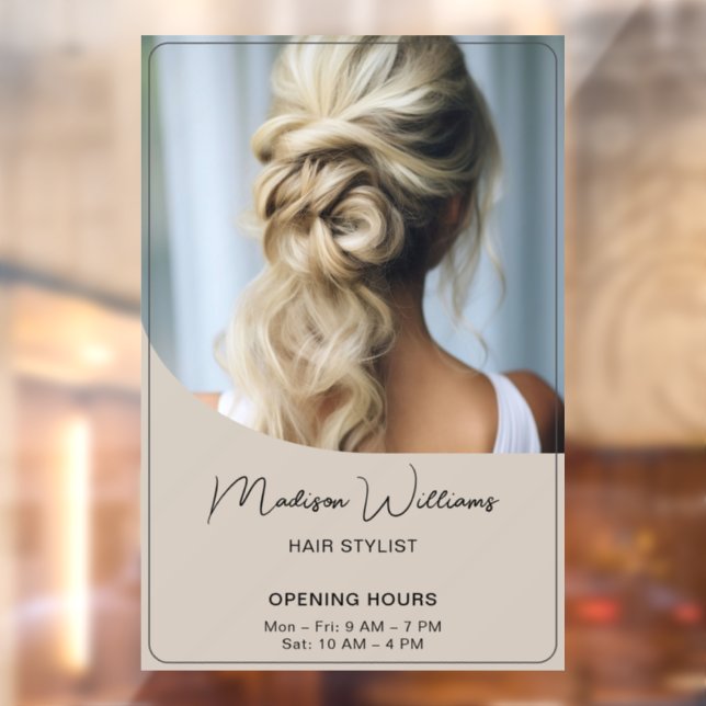 Friseur Stylist Salon Öffnungszeiten Beige Fensteraufkleber (Blatt 2)