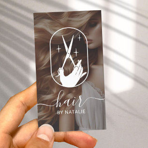 Friseur-Stylist-Schere Hand-Logo Schönheitssalon F Visitenkarte