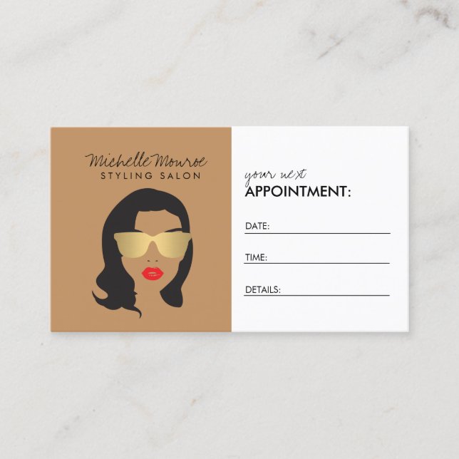 Friseur, Stylist, Schönheit Girl Tan/Brown Terminkarte (Vorderseite)