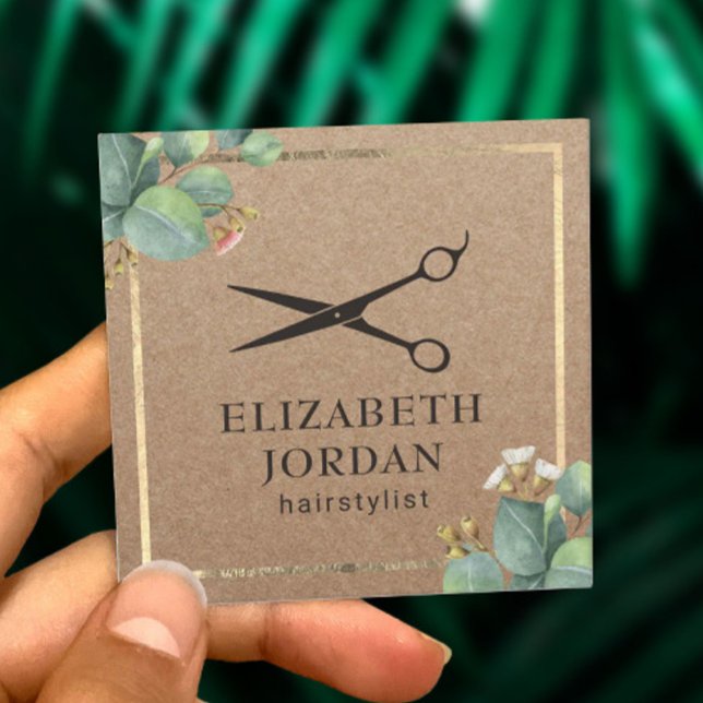 Friseur-Stylist Schönheitssalon Foliage Rustic Kra Quadratische Visitenkarte (Von Creator hochgeladen)