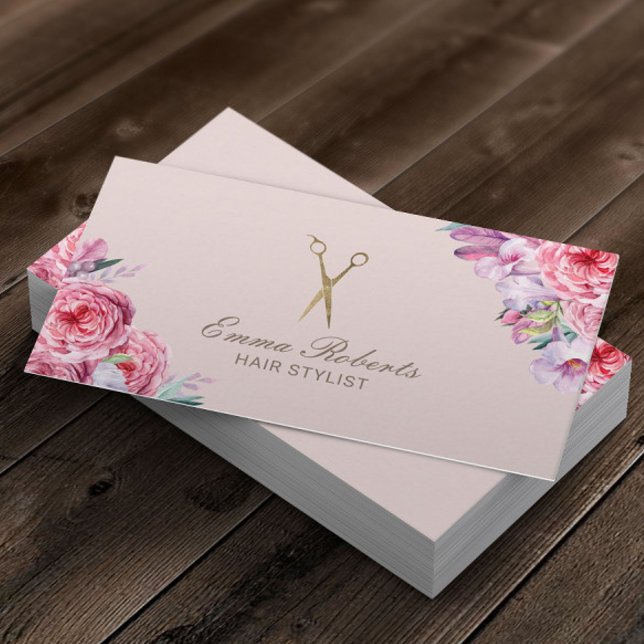 Friseur-Stylist Vintag Blumengoldschere Salon Visitenkarte (Von Creator hochgeladen)