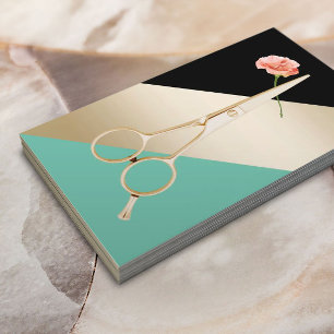 Friseur-Stylistin Gold Schere & Blume Moderne Stri Visitenkarte