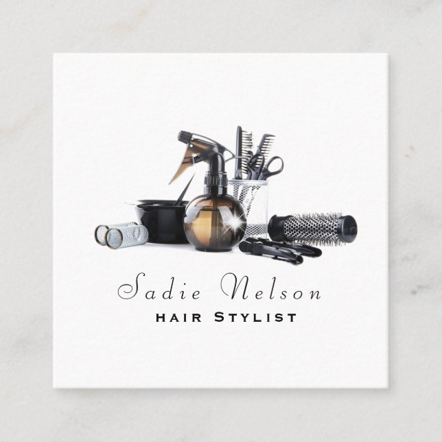 Friseur-Stylistin Salon Tools Beauty Quadratische Visitenkarte (Vorderseite)