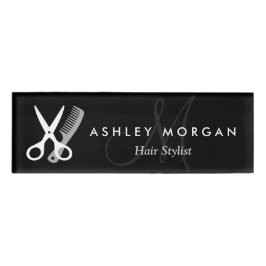 Friseur-Styllensalon Schwarz-weiße Schere Monogram Namenschild