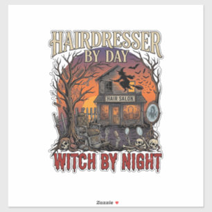 Friseur Tag Hexe Nacht Halloween Salon Totenköpfe Aufkleber
