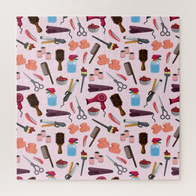 Friseur-Tools, Nahtloses, stilvolles Muster. Puzzle (Vertikal)