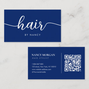 Friseur-Typografie Qr-Code Königlich Blau Visitenkarte