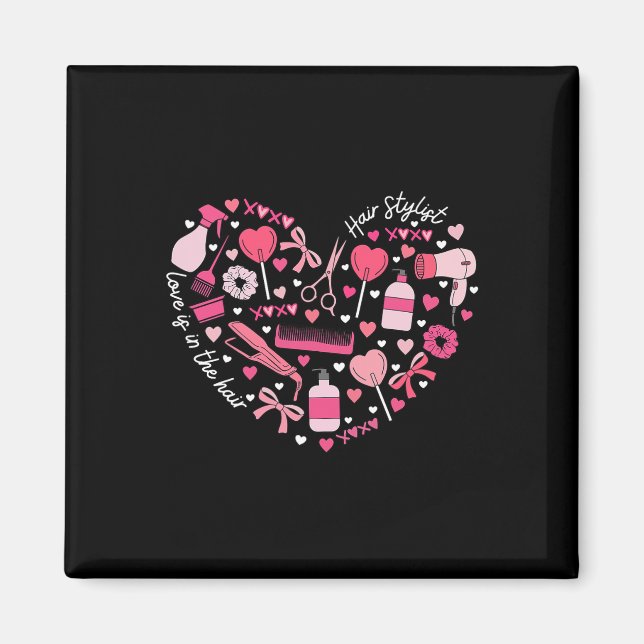 Friseur Valentinstag Herz Friseuse Kosmetik Magnet (Vorne)