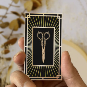 Friseur Vintage Art Deco Gold Schere Klassisch Visitenkarte