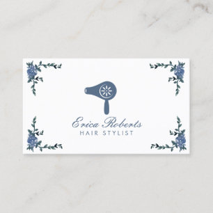 Friseur Vintage Blau Blumenmuster Föhn Salon Visitenkarte