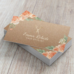 Friseur Vintage-Blumen Rustikaler Kraft Visitenkarte
