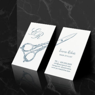 Friseur Vintage Schere & Initialen Elegant Visitenkarte