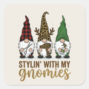 Friseur Weihnachten Stylin mit meinen Gnomies Salo Quadratischer Aufkleber