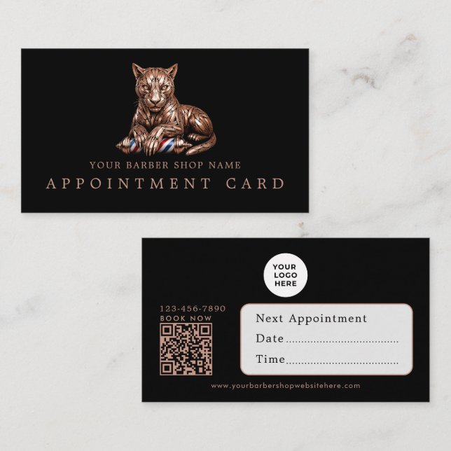 Friseurgeschäft Rose Gold Panther Termin Karten (Vorne/Hinten)