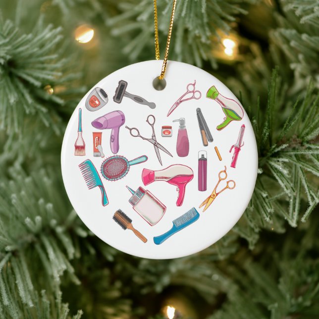 Friseurhandwerkzeug Keramik Ornament (Baum)