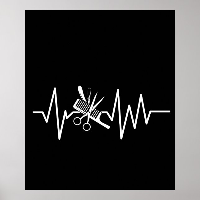 Friseurin - Barberschere - Comb Heartbeat Poster (Vorne)
