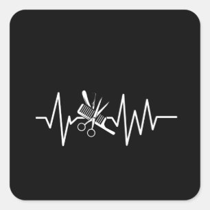 Friseurladen - Barberschere - Comb Heartbeat Quadratischer Aufkleber