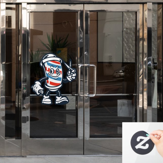 Friseurladen Cartoon-Friseur-Stange Charakter Fensteraufkleber (Büro Tür)
