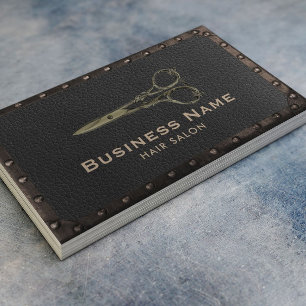 Friseursalon Antike Schere Vintag Leder & Metall Visitenkarte