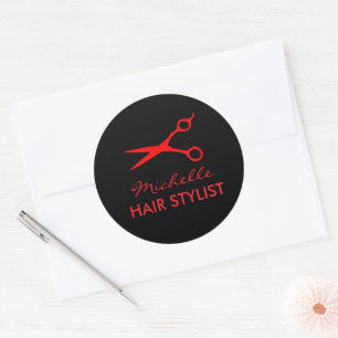 Friseursalon-Aufkleber mit Logo roter Haarschneide Runder Aufkleber