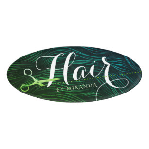 Friseursalon Beauty Green Gold Schere Namenschild