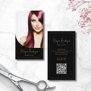 Friseursalon Benutzerdefiniertes Foto QR Schwarz G Visitenkarte