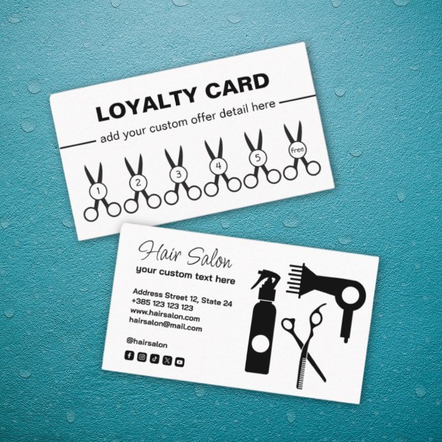 Friseursalon Black and White Loyalty Card Treuekarte (Von Creator hochgeladen)