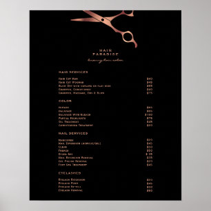 Friseursalon Black Hair Copper Preisliste Menü Poster
