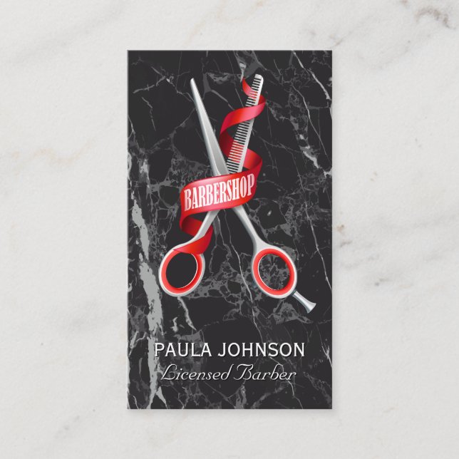 Friseursalon | Black Marble Business Card Visitenkarte (Vorderseite)