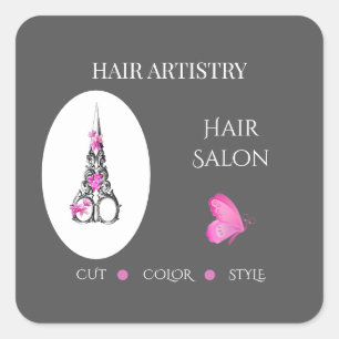 Friseursalon-Boutique-Geschäfts-Branding-Schere Quadratischer Aufkleber