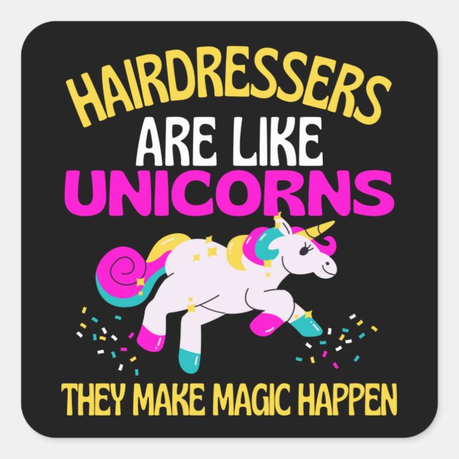 Friseursalon, Einhorn, Magical Unicorn Friseur Quadratischer Aufkleber (Vorderseite)