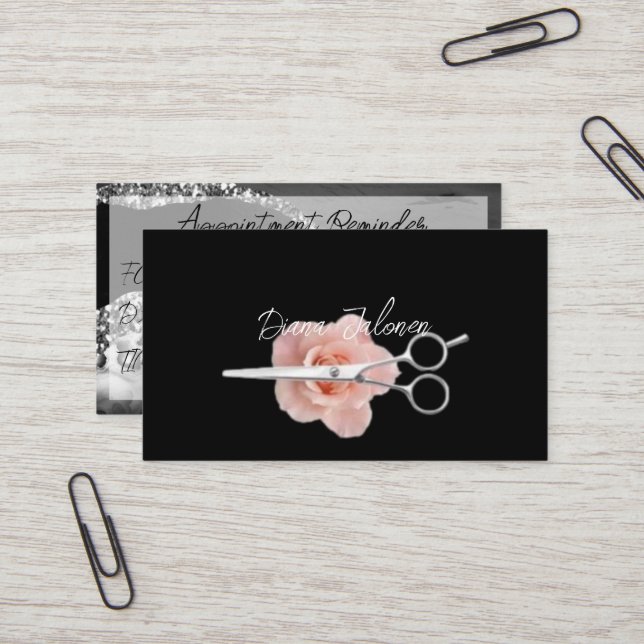 Friseursalon Erinnerung Schwarzer Marmor Visitenkarte (Vorderseite/Rückseite Beispiel)